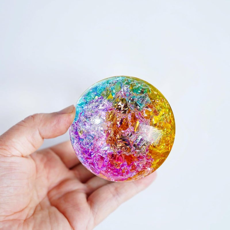 ZEERSHEE 60mm Colorful Ice Cracked Crystal Ball with Stand Decorative Glass Ball Paperweight for Home Wedding Office Christmas Decor - Image 3